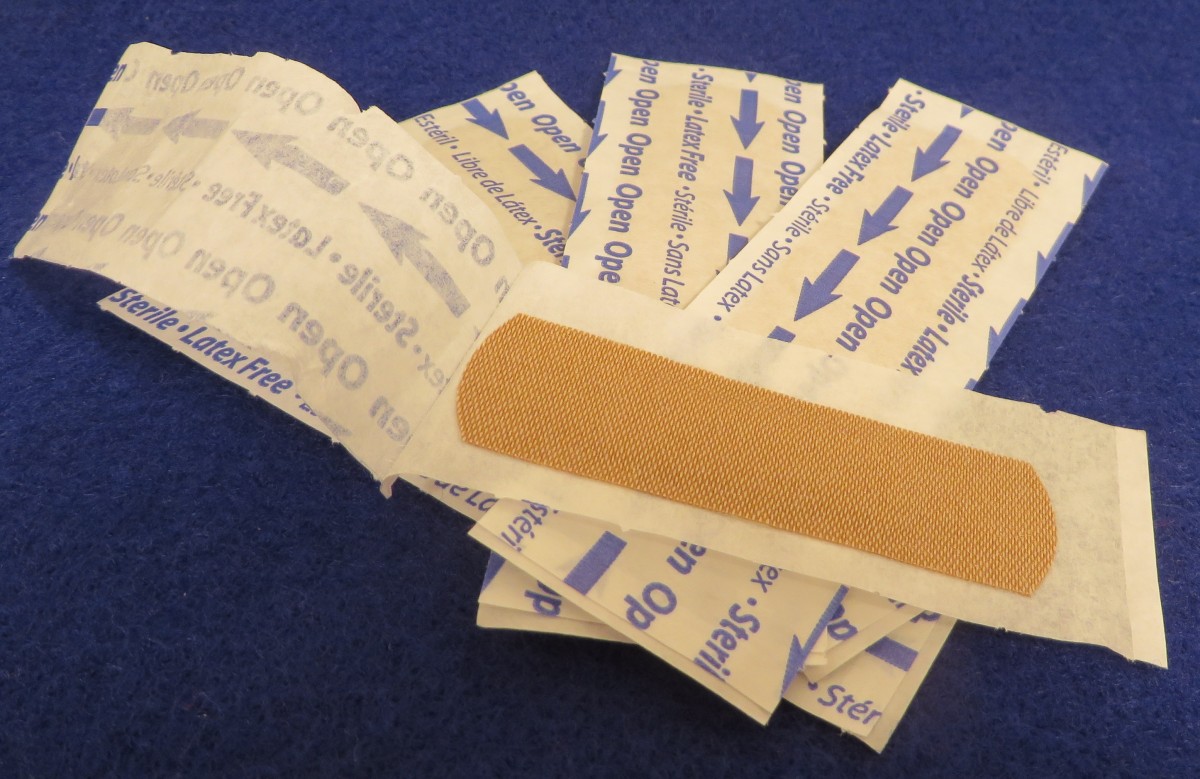 Medical labels which have been converted such as bandaids.